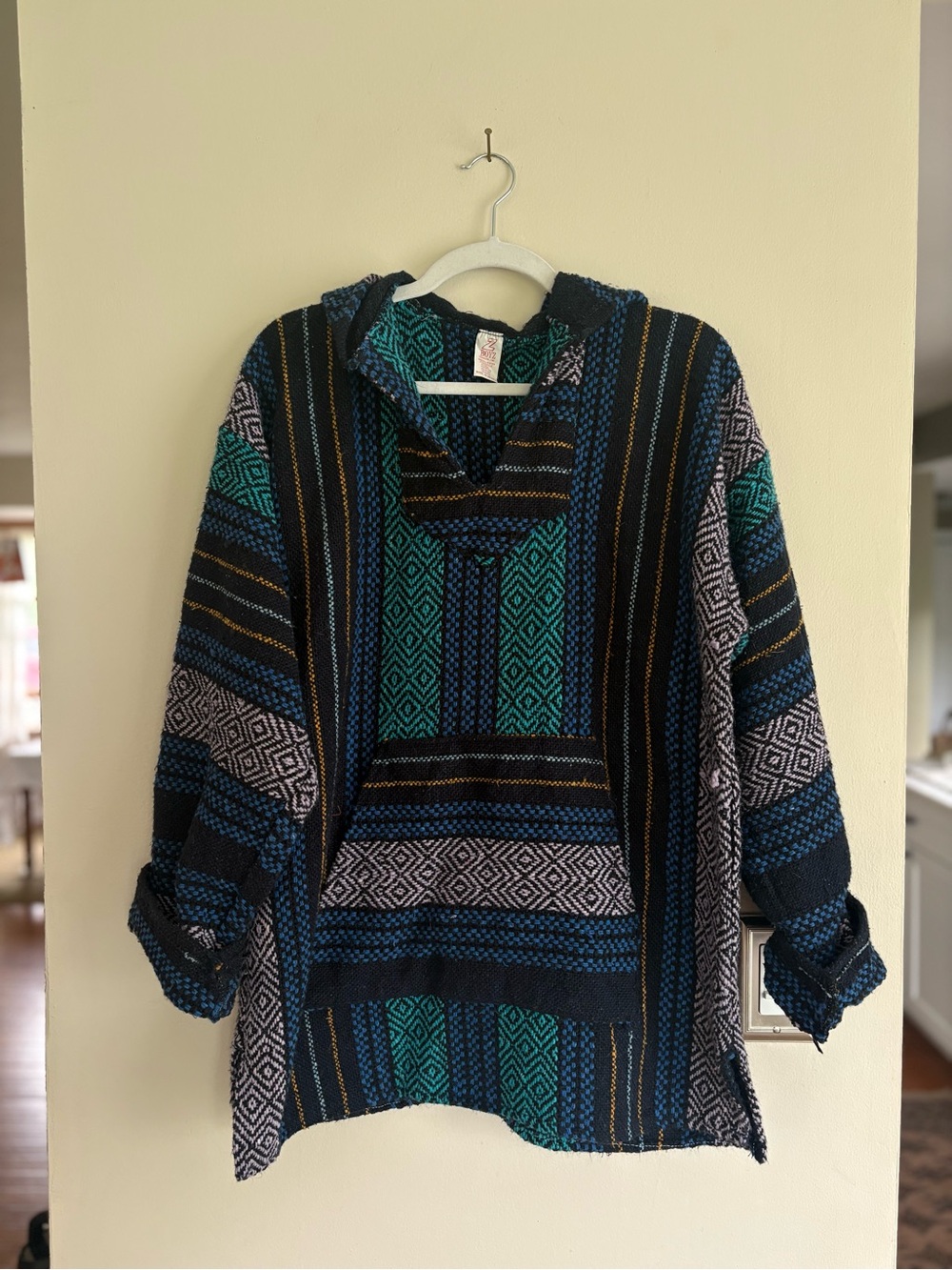 Vintage Teal & Navy Striped Baja Hoodie